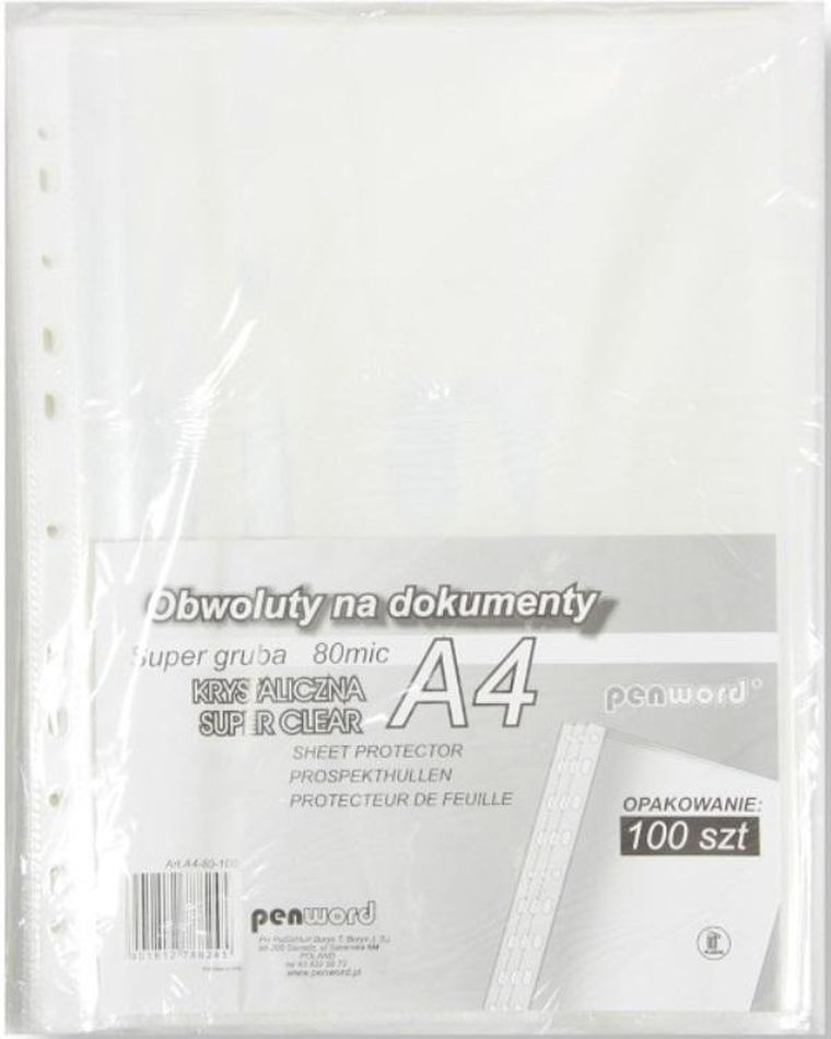 Penword, koszulki na dokumenty A4, 80 mic krystaliczne, 100 szt.