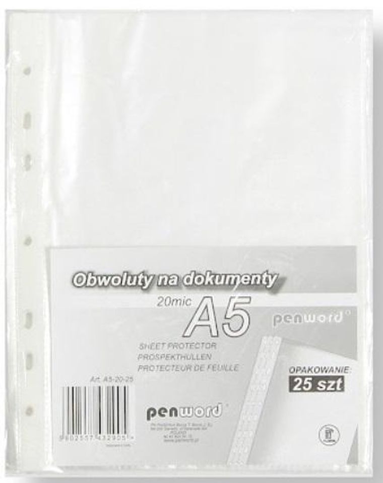 Penword, koszulki na dokumenty A5, 20 mic, 25 szt.