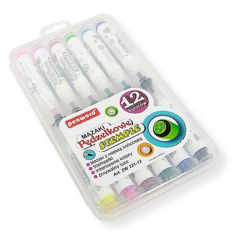 Penword, mazaki pędzelkowe ze stemplami, 12 kolorów