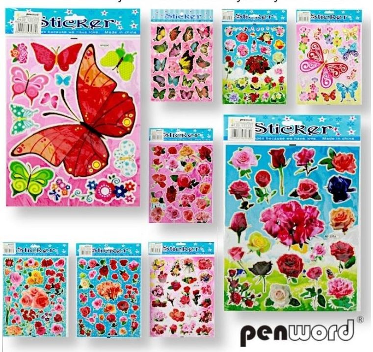 Penword, naklejki, kwiaty i motyle, 20-25 mm