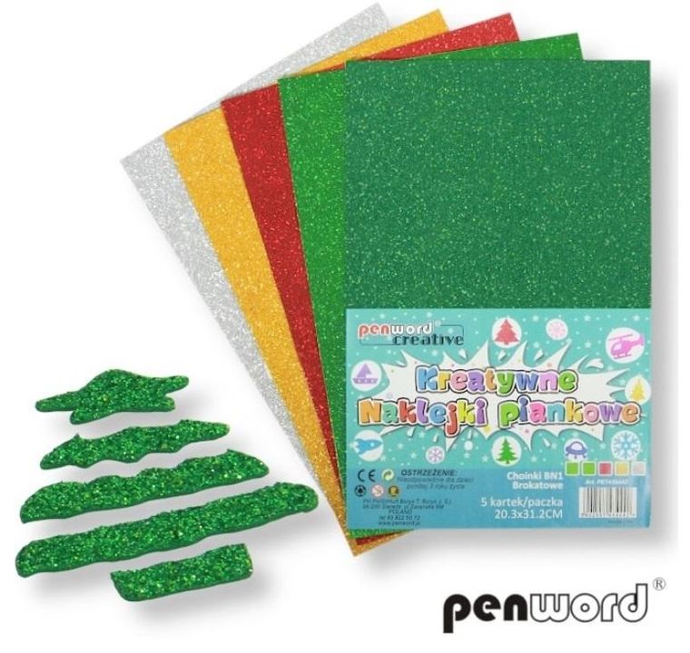 Penword, naklejki piankowe, choinki, 20,3-31,20 cm, 5 szt.