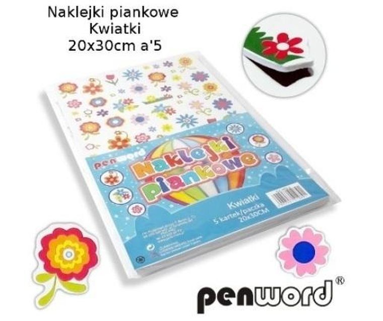 Penword, naklejki piankowe, kwiatki, 20-30 cm, 5 szt.