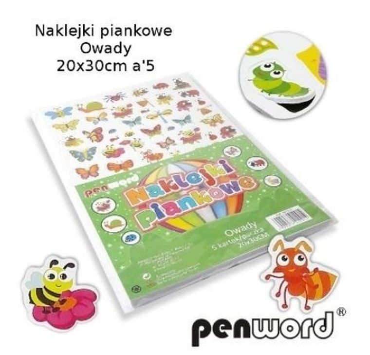Penword, naklejki piankowe, owady, 20-30 cm, 5 szt.