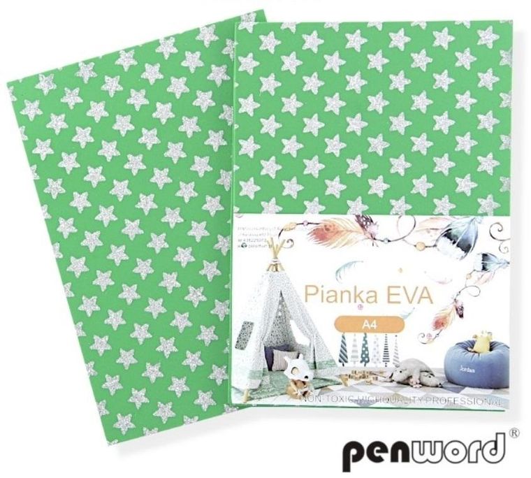 Penword, pianka z gwiazdkami brokatowymi, zielona, A4, 5 szt.