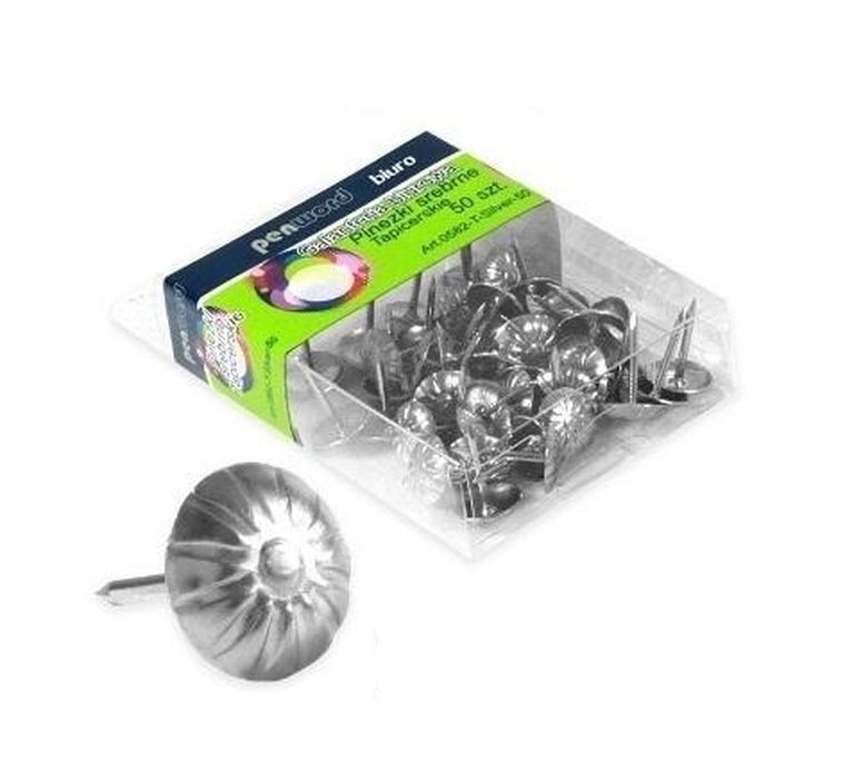 Penword, pinezki tapicerskie, ozdobne, srebrne, 50 szt.