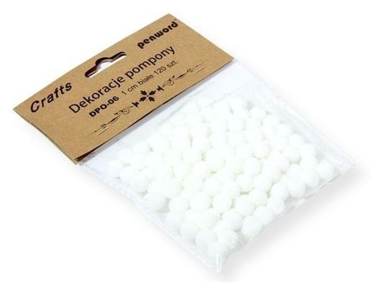 Penword, pompony, 1 cm, białe, 120 szt.