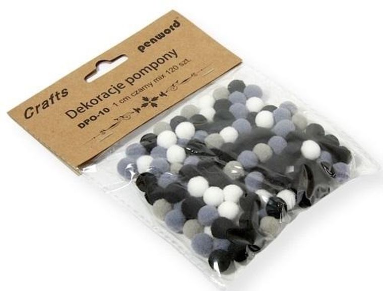 Penword, pompony, 1 cm, czarny, 120 szt.