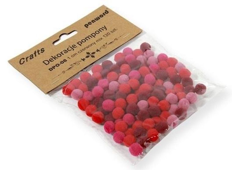 Penword, pompony, 1 cm, czerwony, 120 szt.