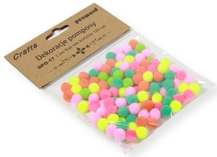 Penword, pompony, 1 cm, fluo, 120 szt.