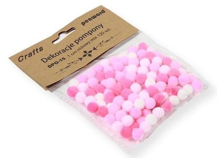 Penword, pompony, 1 cm, różowy, 120 szt.