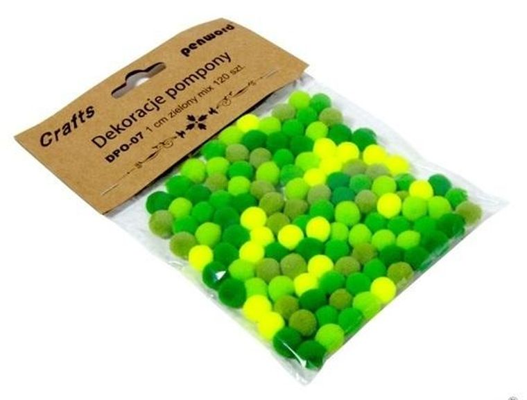 Penword, pompony, 1 cm, zielony, 120 szt.