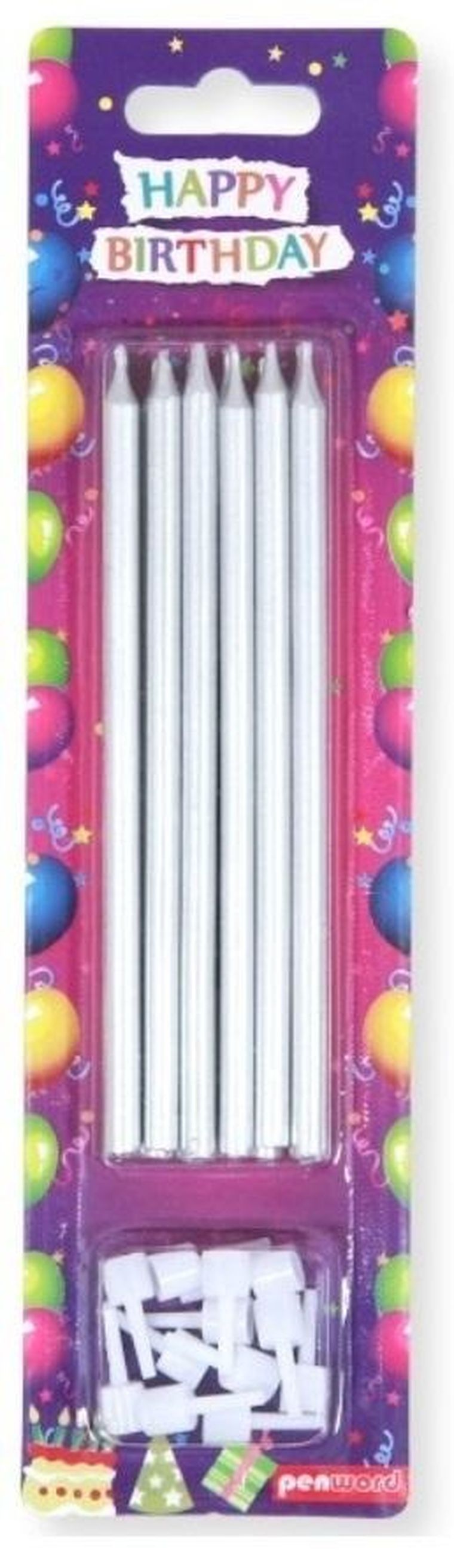 Penword, świeczki urodzinowe, srebrne, 12 szt.