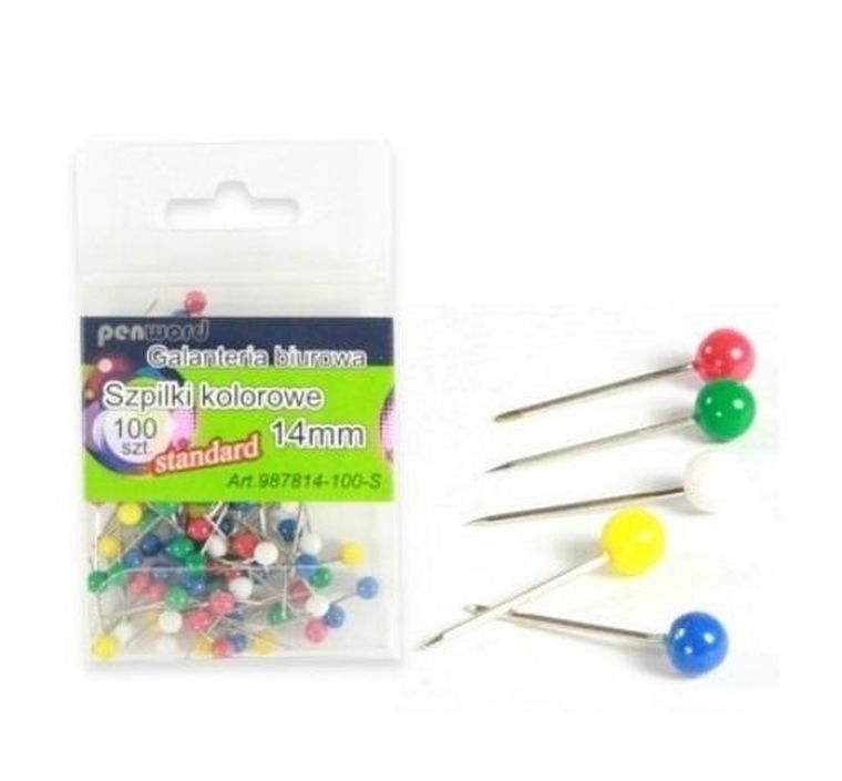 Penword, szpilki kolorowe, 14 mm, 100 szt.