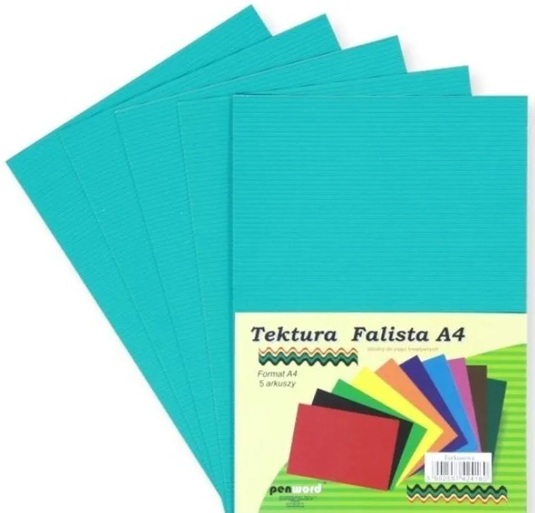 Penword, tektura A4, falista, turkusowa, 5 szt.