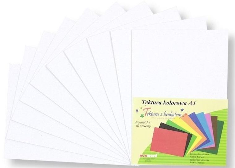 Penword, tektura A4, gładka, brokat, biała, 10 szt.