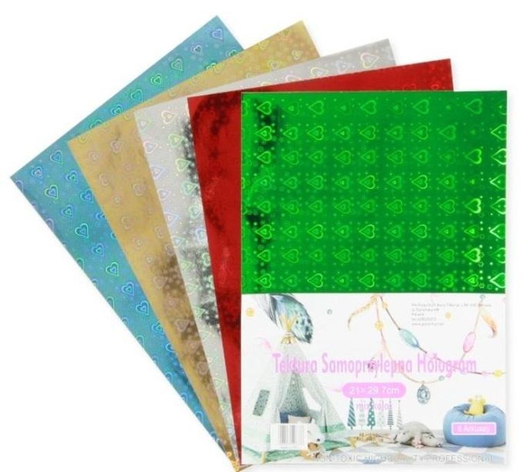 Penword, tektura samoprzylepna, hologram serca, 5 kolorów