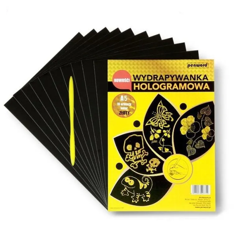 Penword, wydrapywanka hologramowa, złota, A5, 10 arkuszy + rylec