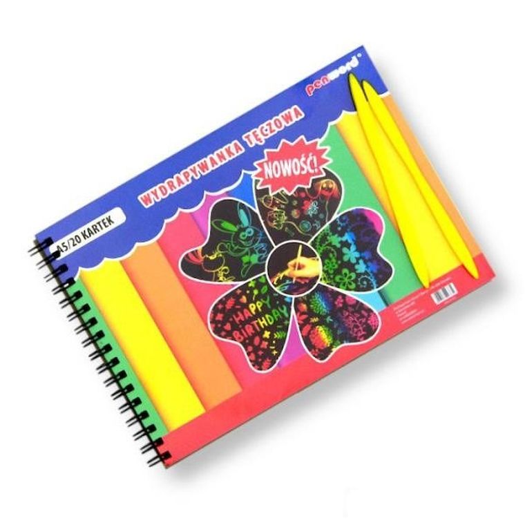 Penword, wydrapywanka tęczowa na spirali, A5, 20 arkuszy + 2 rylce
