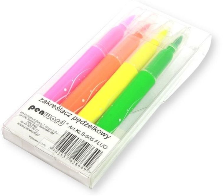 Penword, zakreślacz pędzelkowy, fluo, 4 kolory