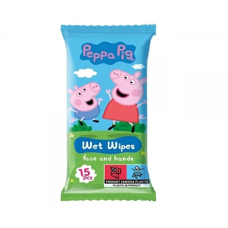 Peppa Pig, chusteczki nawilżane do twarzy i rąk, truskawka, 15 szt.