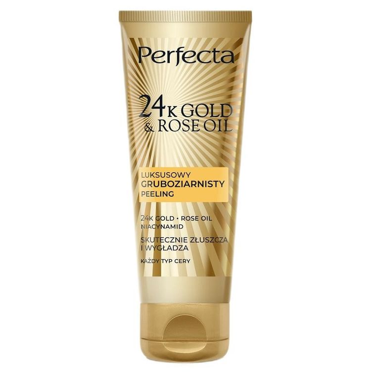 Perfecta, 24K Gold & Rose Oil luksusowy, gruboziarnisty peeling do twarzy, 75g