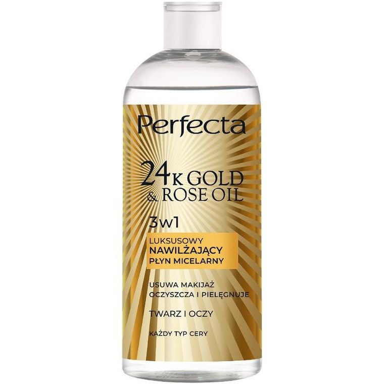 Perfecta, 24K Gold & Rose Oil luksusowy, nawilżający płyn micelarny, 400 ml