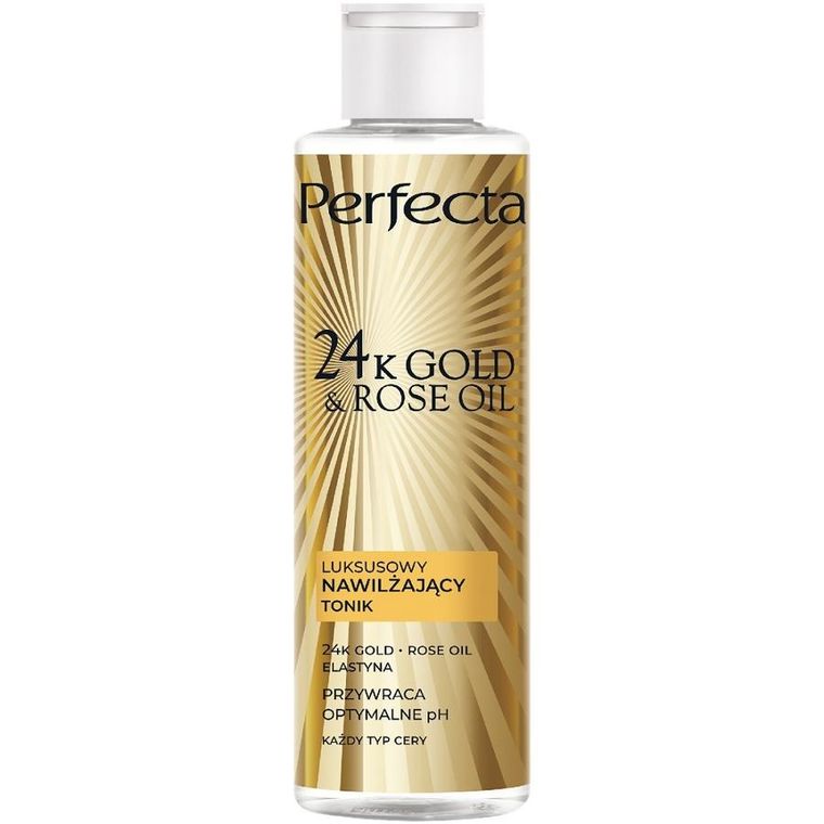 Perfecta, 24K Gold & Rose Oil, luksusowy nawilżający tonik do twarzy, 200 ml