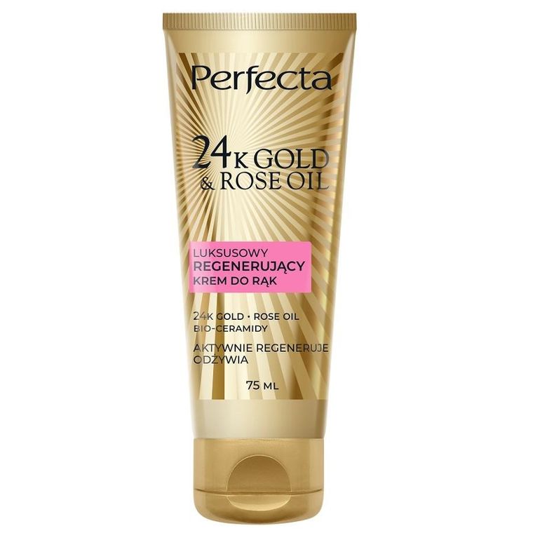 Perfecta, 24K Gold & Rose Oil, luksusowy regenerujący krem do rąk, 75 ml