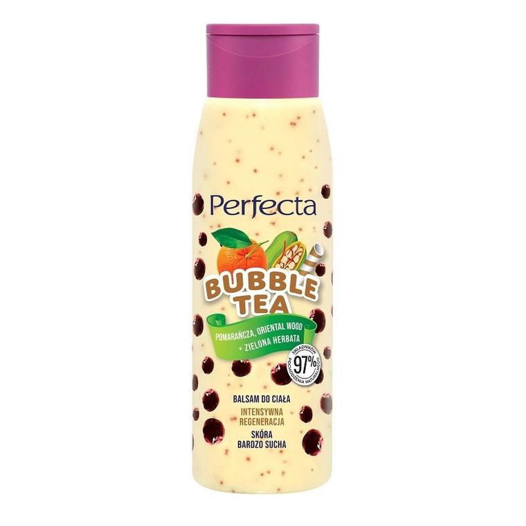 Perfecta, Bubble Tea, balsam do ciała intensywna regeneracja, pomarańcza, oriental wood i zielona herbata, 400 ml