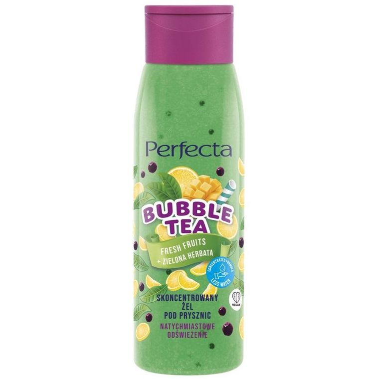 Perfecta, Bubble tea, skoncentrowany żel pod prysznic, fresh fruits + zielona herbata, 400 ml