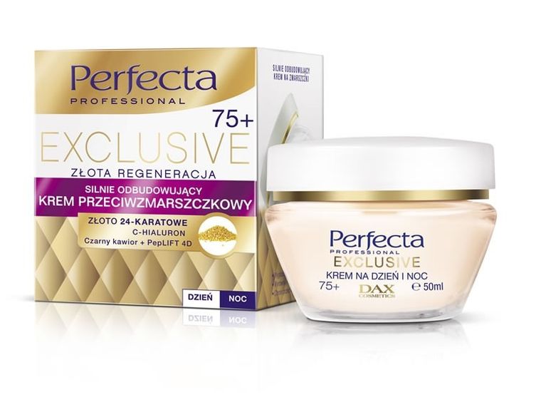 Perfecta Exclusive 75+, krem przeciwzmarszczkowy silnie odbudowujący, na dzień i noc, 50 ml