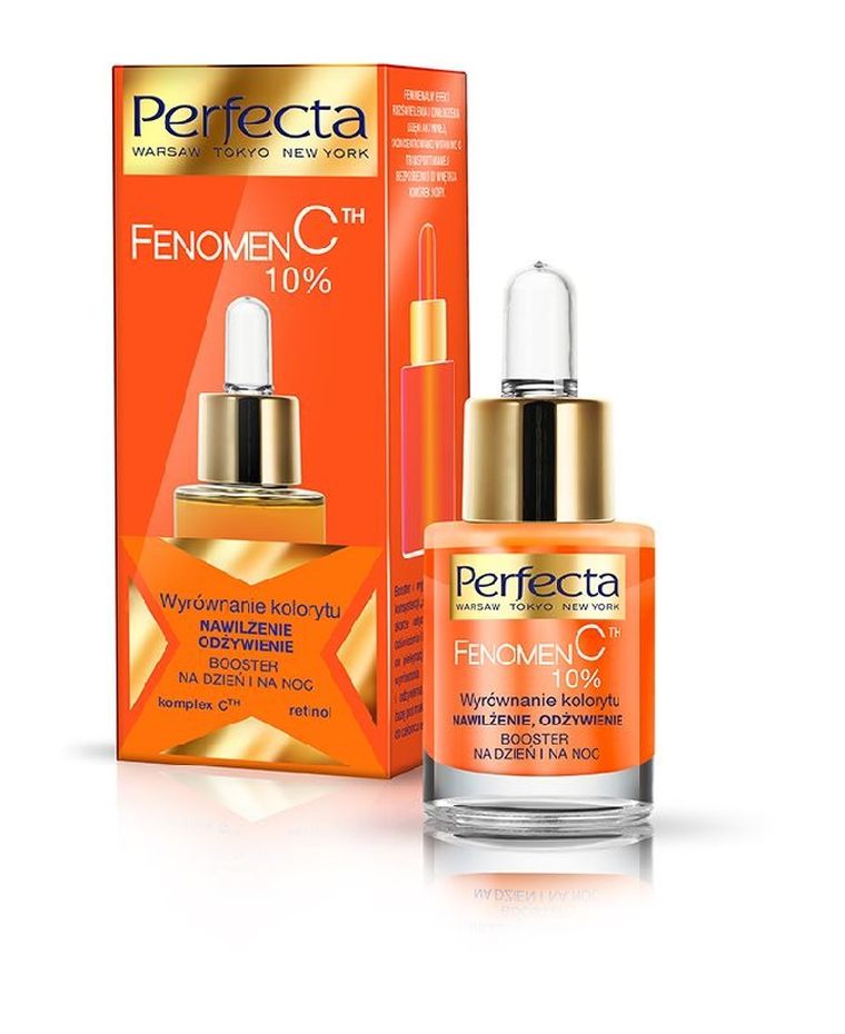 Perfecta, Fenomen C 10% Booster, wyrównanie kolorytu, nawilżenie, odżywienie na dzień i noc, 15 ml