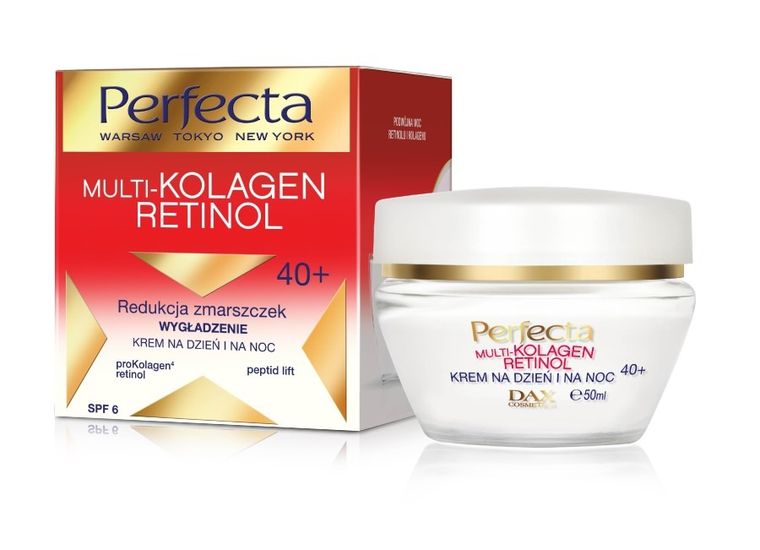 Perfecta, Multi-Kolagen Retinol, 40+, krem redukujący zmarszczki wygładzający na dzień i noc, 50 ml