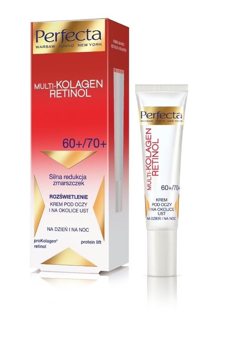Perfecta, Multi-Kolagen Retinol, 60+/70+, krem redukujący zmarszczki i rozświetlający pod oczy i na powieki, 15 ml