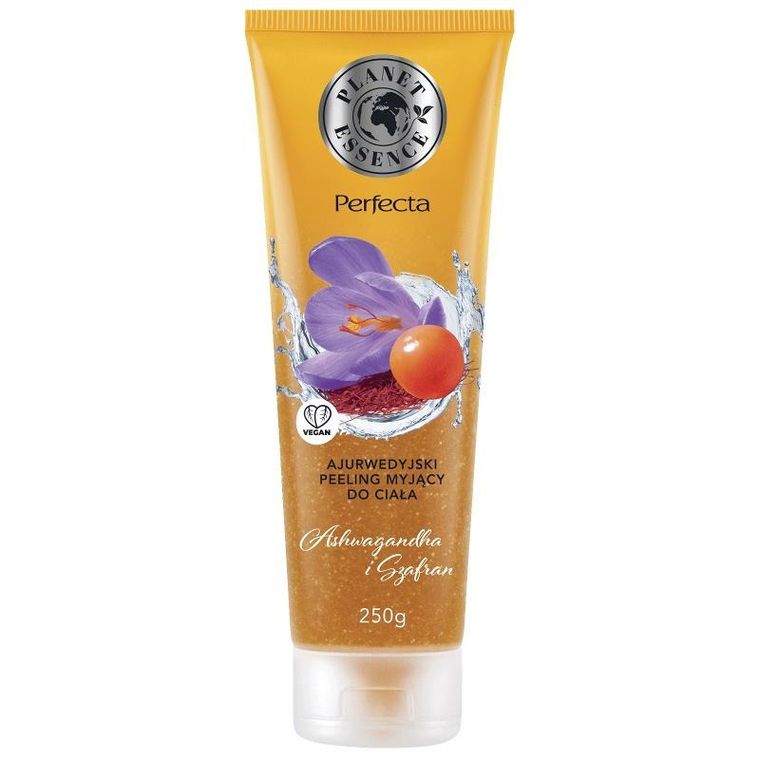 Perfecta, Planet Essence, ajurwedyjski peeling myjący do ciała, ashwagandha i szafran, 250g