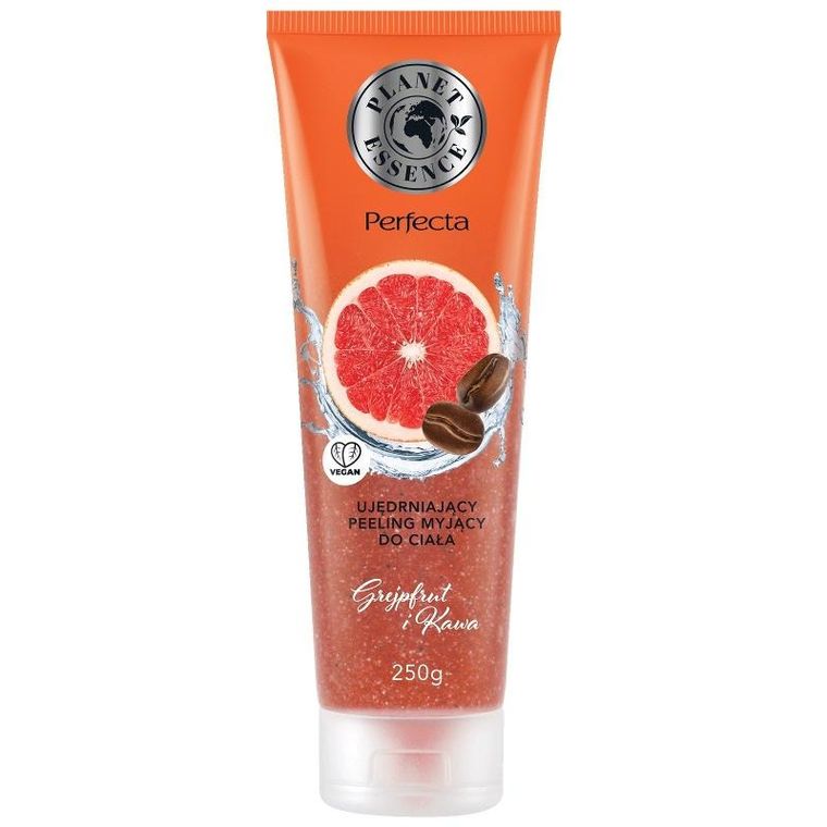 Perfecta, Planet Essence, ujędrniający peeling myjący do ciała, grefpfruit i kawa, 250g