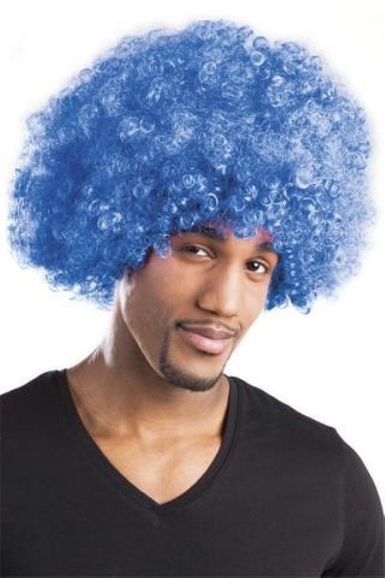 Peruka, afro, niebieska