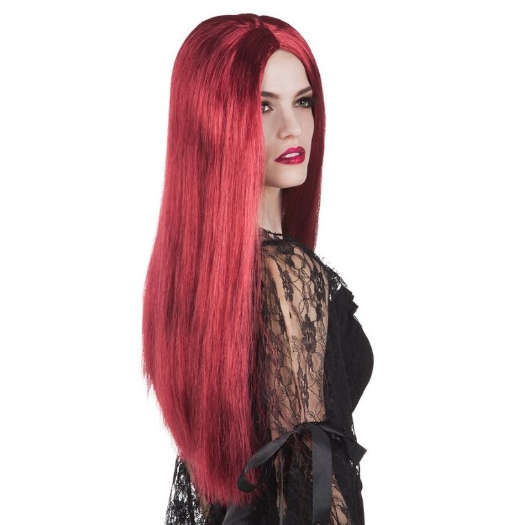 Peruka czarownicy, długa, czerwona
