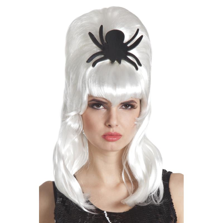 Peruka, długa biała z pająkiem