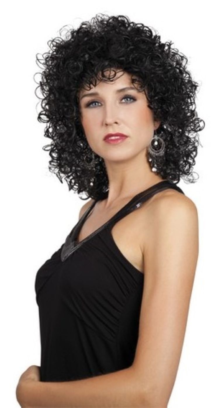 Peruka, długa, kręcona, czarna