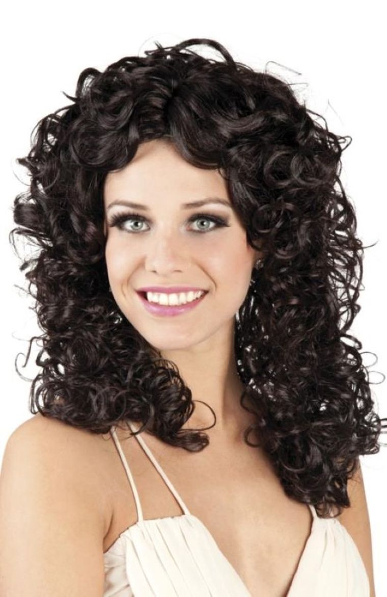 Peruka, długa, loki, brązowa