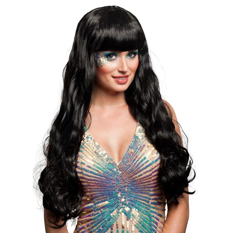 Peruka długa z grzywką, czarna