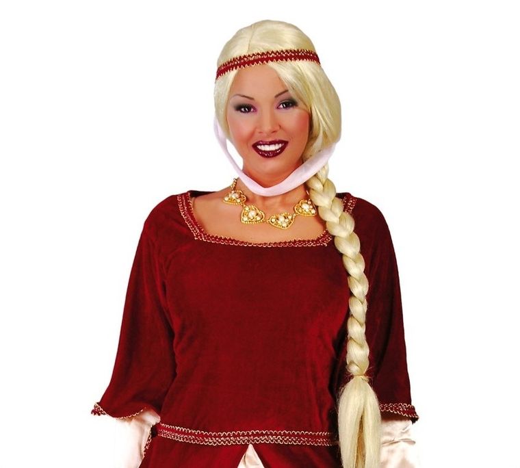 Peruka, długa z warkoczem, blond