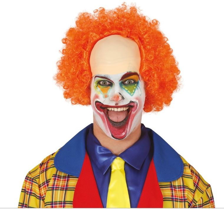 Peruka, klaun z łysiną, pomarańczowa