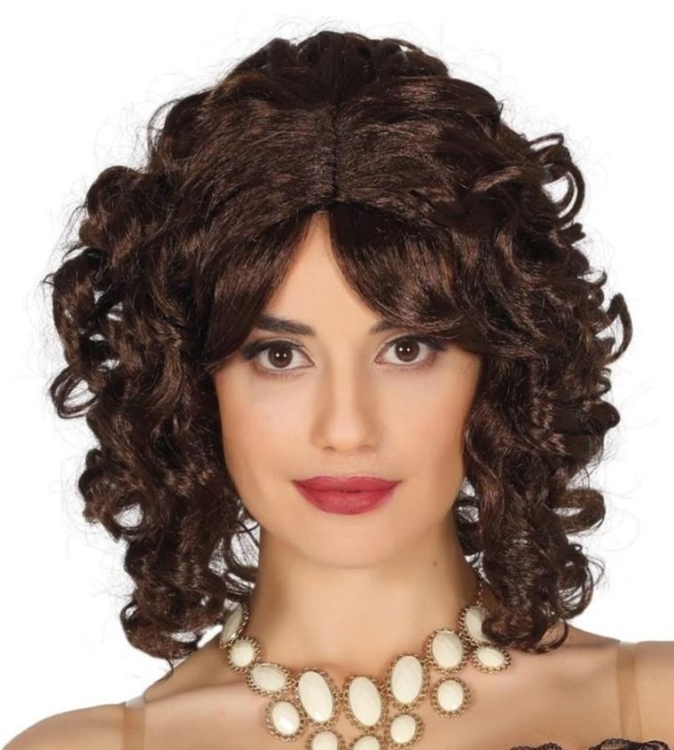 Peruka krótka, brązowa, kręcona