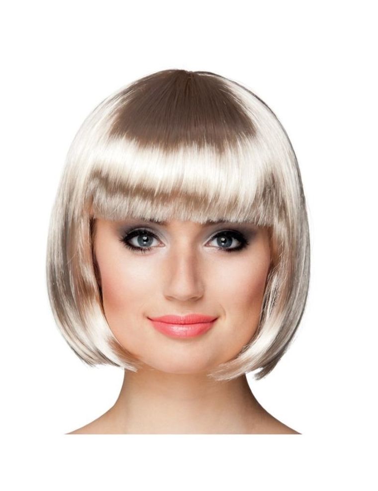Peruka krótka, jasny blond z grzywką, bob