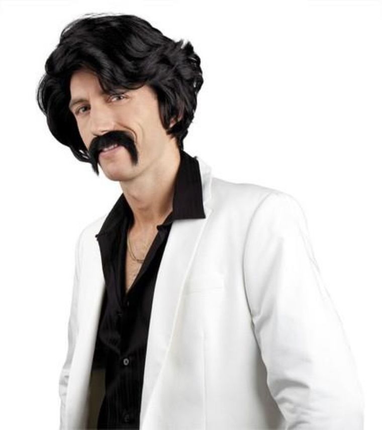 Peruka, męska, czarna z wąsami