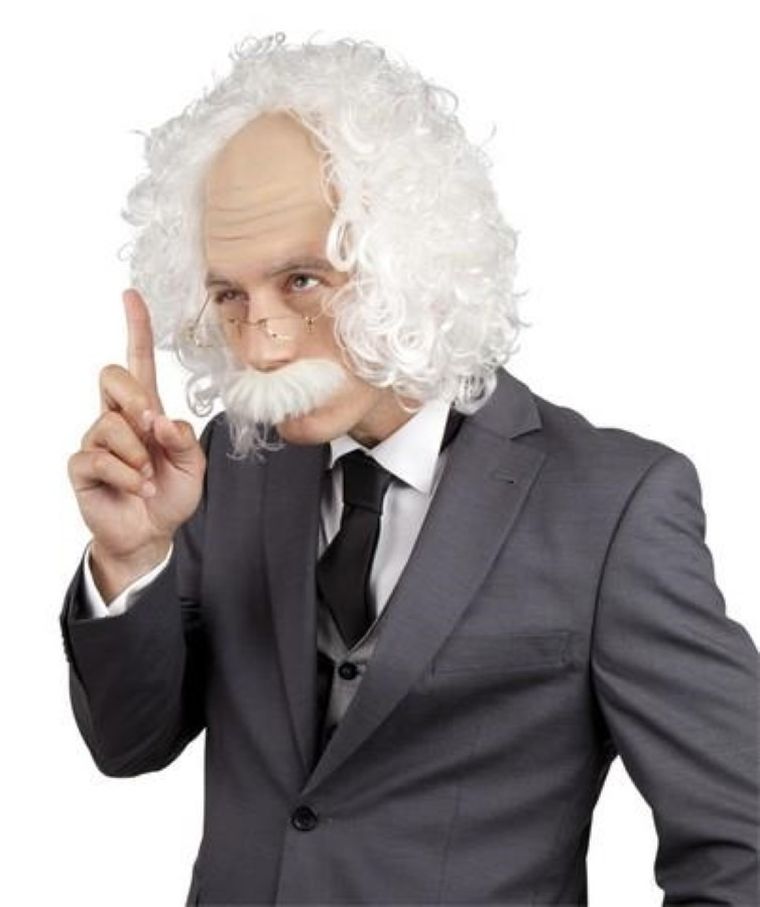 Peruka, męska, Einstein, wąsy i okulary, biała