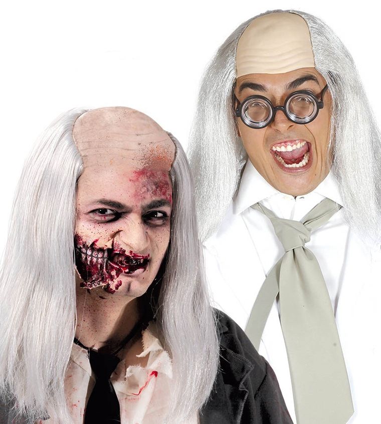 Peruka męska, siwa z łysiną z długimi włosam