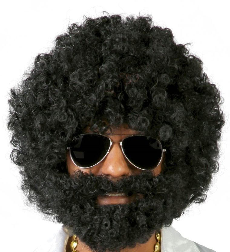Peruka męska z brodą, afro, czarna